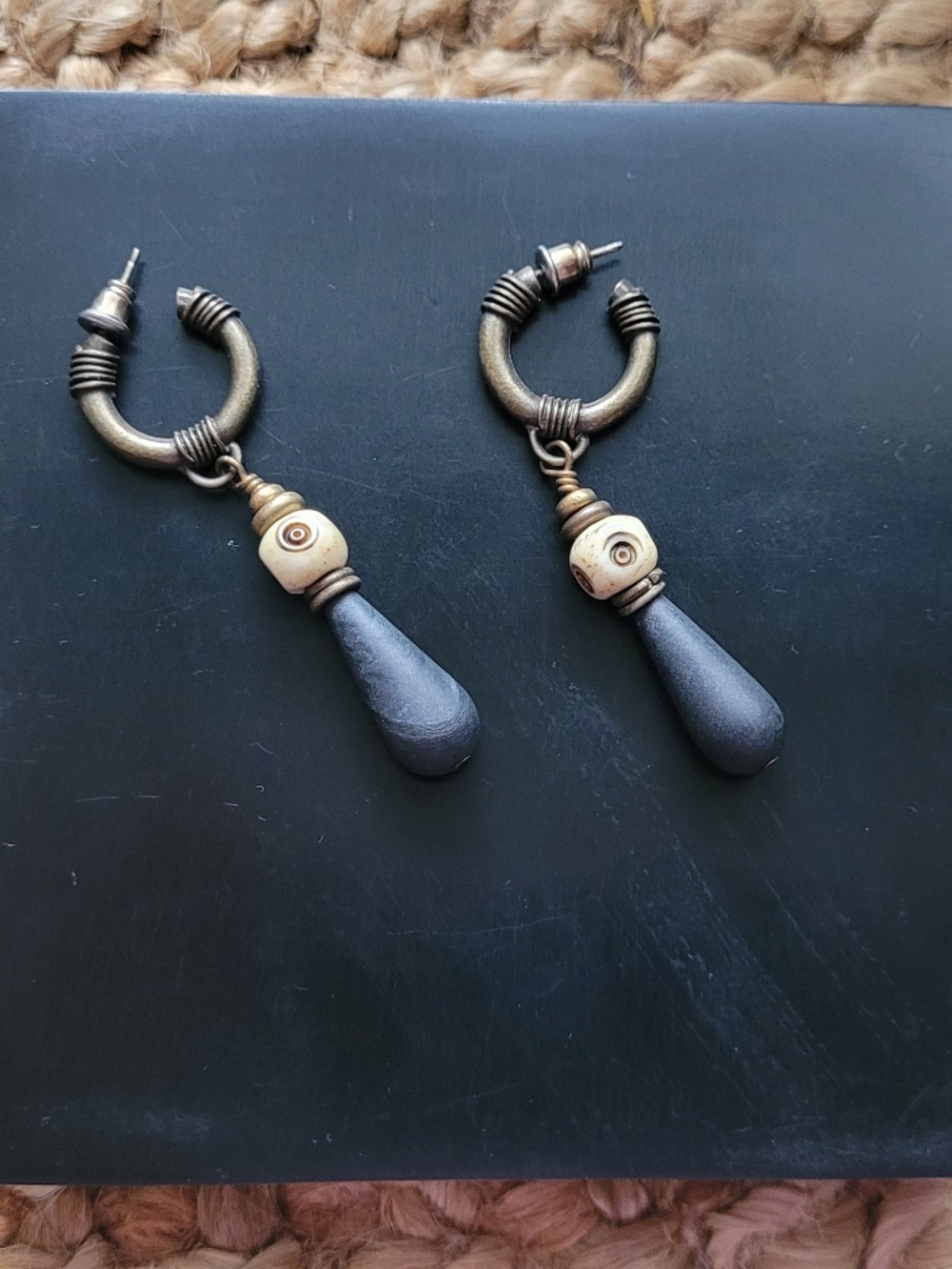 Global Vibe Vintage Hoop & Dangle Earrings, Bronze, Bone & Stone